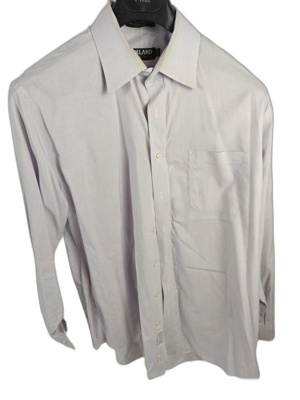 Men’s Kirkland Signature Dress Shirt White Purple Stripe 17 1/2 36
